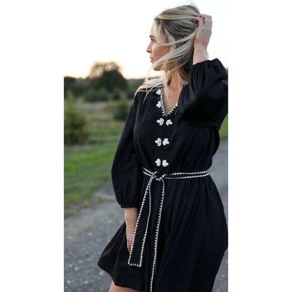 Marea Solana Mini Dress in Black Seashell Cotton Size XL - Picture 3 of 13